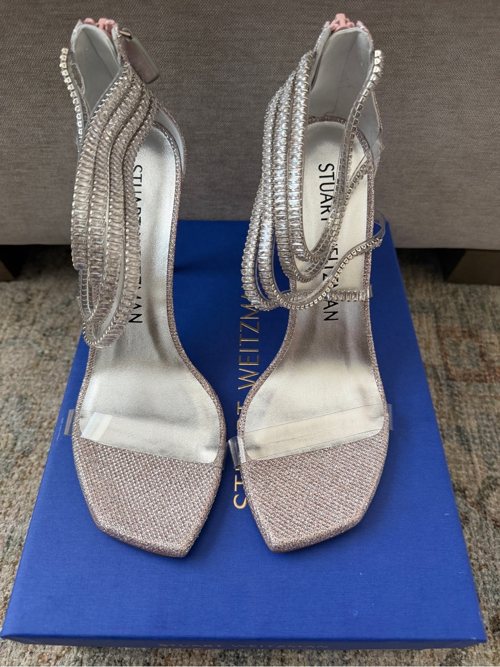 Stuart Weitzman SUPERGLAM Rosewater clear Strap Stiletto NWT🪩 - Picture 2 of 11